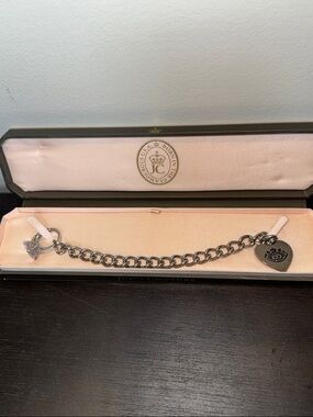 Juicy Couture Silver Chain Bracelet with Heart and Ring Charm